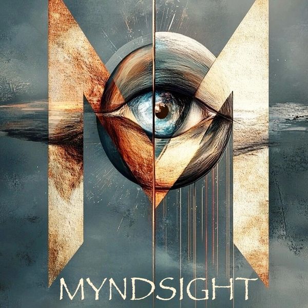 MYNDSIGHT logo with an eye in a bold ‘M,’ blending dripping effects and a moody backdrop for depth.