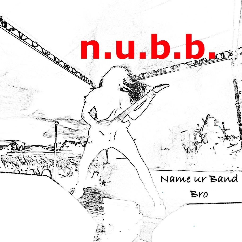 Electric guitarist performing on stage with red band name n.u.b.b.