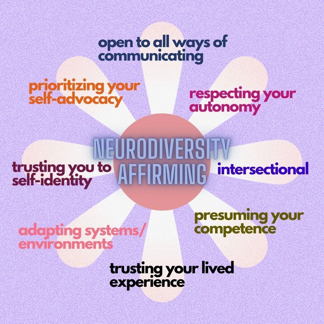 A list of ten neurodiversity affirming principles as an image