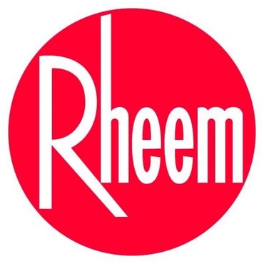 Logo de Rheem en rojo y blanco.