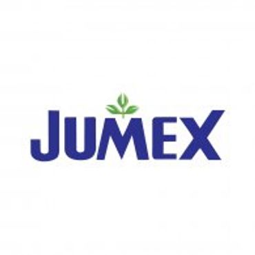 Logotipo de Jumex con diseño simple y hojas verdes.