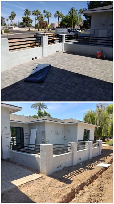 Modern courtyard fence with horizontal steel design. Phoenix, Arizona.