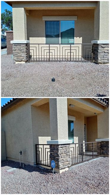  front courtyard fence with modern geometric steel design, Phoenix, Arizona.