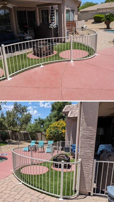 Curved pool fence with matching gate, white powder coat finish, Glendale, Arizona