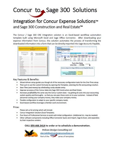 Concur to Sage 300 Integration Tool
Sales@PelicanDesignConsulting.com