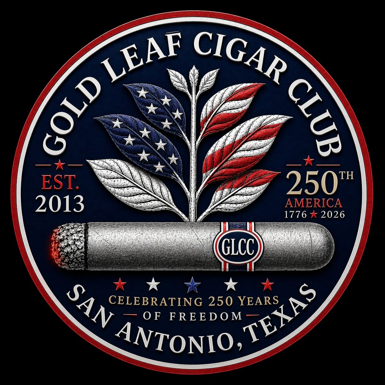 Gold Leaf Cigar Club logo celebrating America 250!