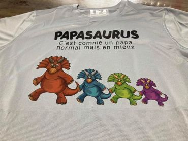 Tshirt, sublimation, personnalisation, papasaurus, dinosaure