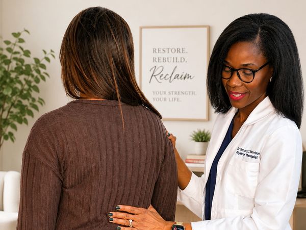 Dr. Deidra C. Morrison, an Orlando physical therapist, assessing a patient’s shoulder and upper-back