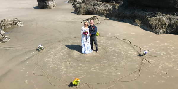 Blending Hearts, beach, circle, wedding, Oregon, coast, officiant