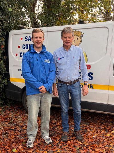 Guernsey yacht rigging rigger Remy Laine with Sanders Sails founder Peter Sanders at their loft in L