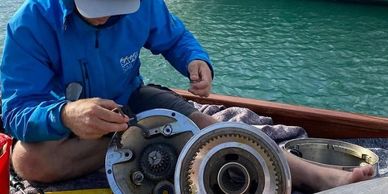 Lewmar winch servicing on spirit yacht