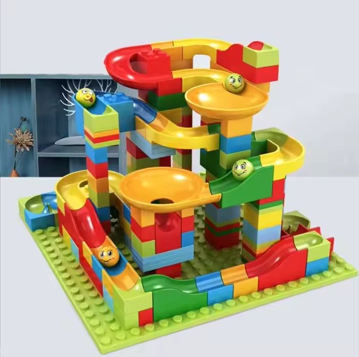 Classic Big Block STEM Toy Bricks Set Plastic Funnel Slide Maze Balls ...