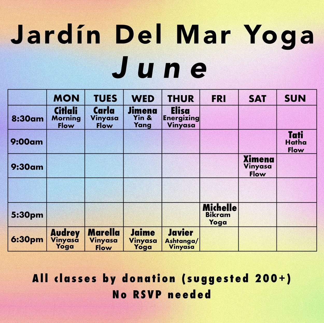 Jardin Del Mar Yoga June Schedule