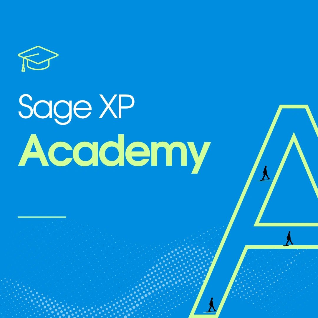 Sage XP Academy logo with blue background and large letter A.