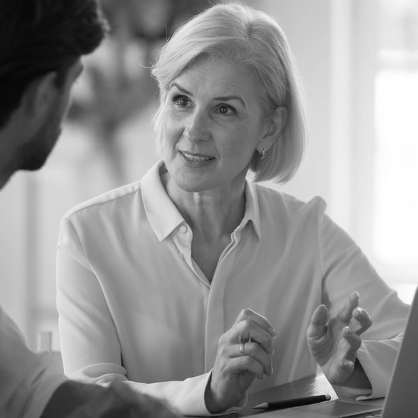 A older, senior, talented woman doing an interview for a job with an age diversity friendly employer