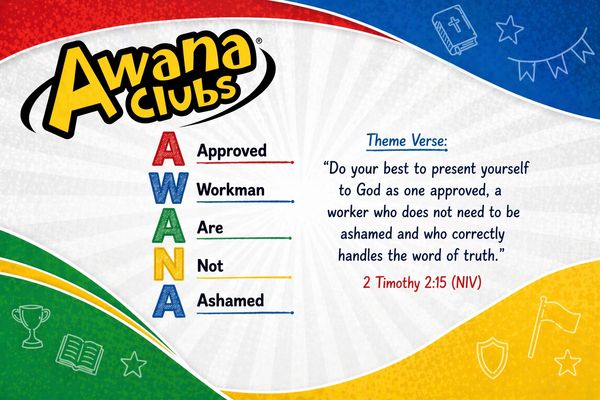 Awana Clubs acronym and theme verse with colorful background.