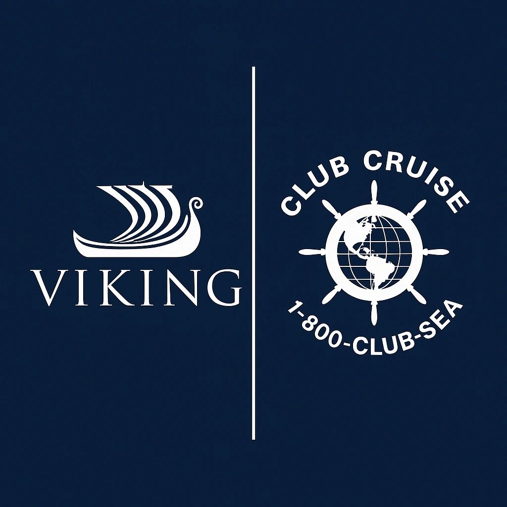 Viking and Club Cruise logos on navy background.