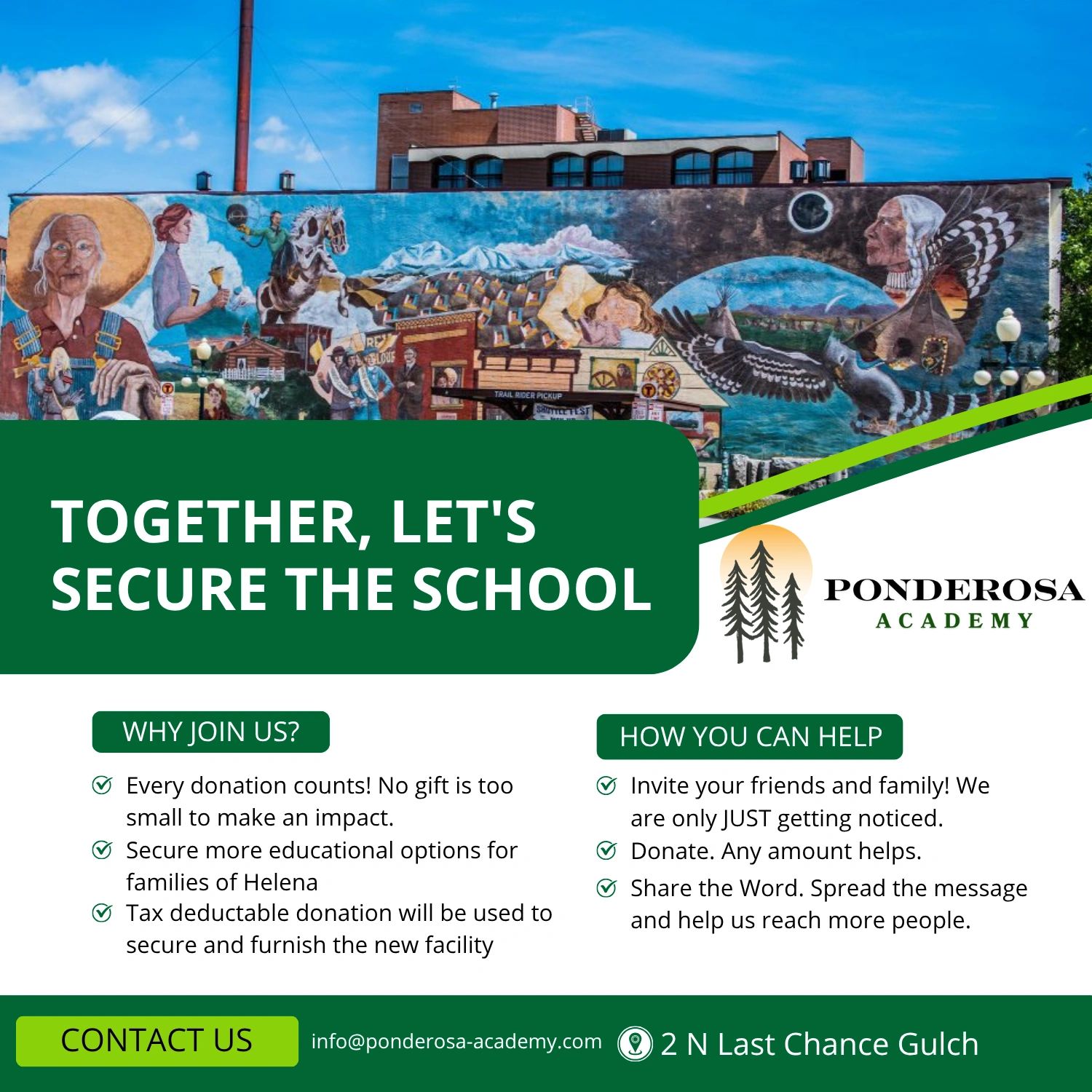 Ponderosa Academy fundraising to secure and furnish a new school facility in Helena.