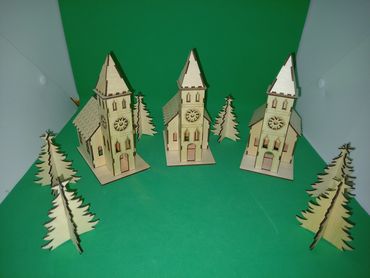 Laser cut Christmas Church with LED light