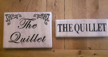 House name with scroll V carved painted