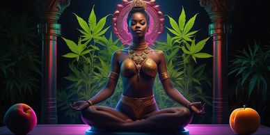 Woman sitting a Lotus position. 