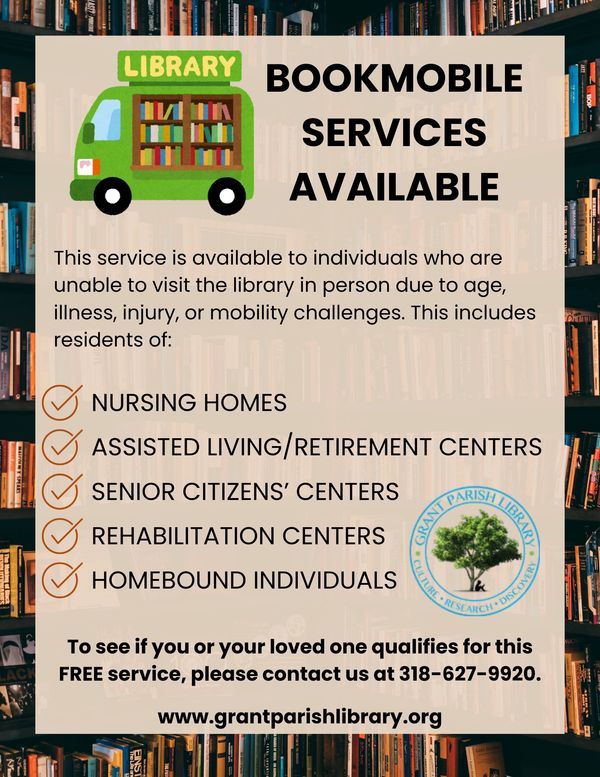 Bookmobile services available for those unable to visit the library in person.