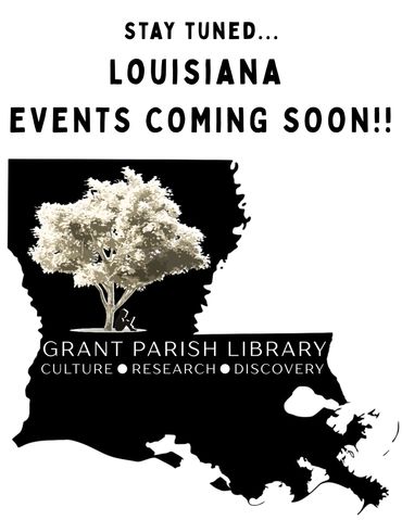 The library logo within a silhouette of Louisiana informing people that there are Louisiana events c