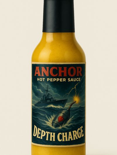 Bottle of Anchor Hot Pepper Sauce Depth Charge.