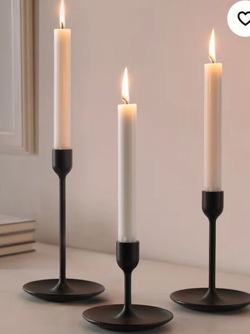 Set of 3, black metal stick candle holders 