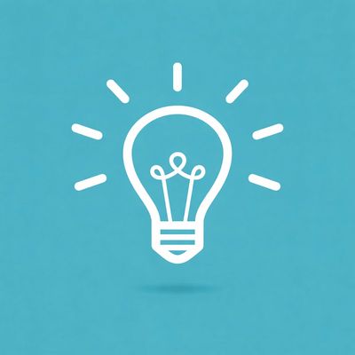 White light bulb icon on blue background symbolizing ideas.
