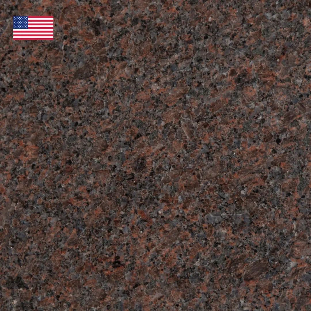 Brown and black granite surface with US flag.