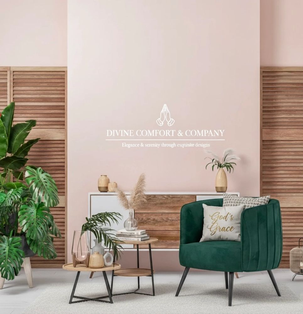 Elegant living room with a green armchair and natural decor.