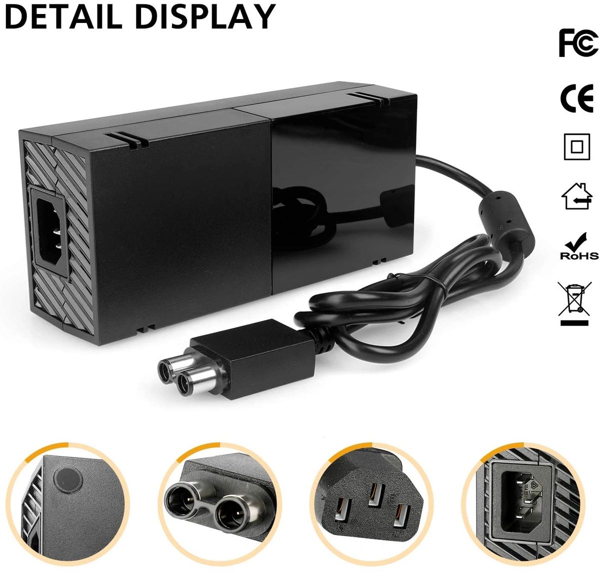 Xbox One Power Supply Brick with Power Cord, (Low Noise Version)