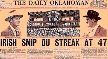 Notre Dame 7 Oklahoma 0, Nov 16, 1957. 