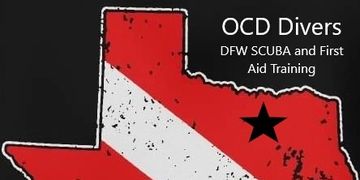 OCD Divers Logo of a dive flag in the shape of the state of Texas, with a star over the DFW area.
