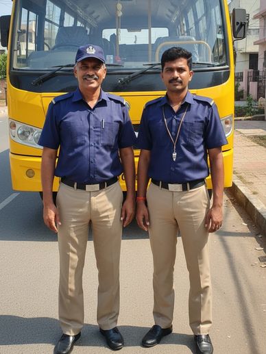 Driver and conductor in their uniforms