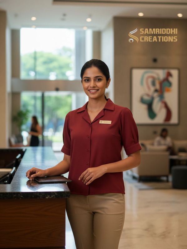 Lady in front office uniform attire
