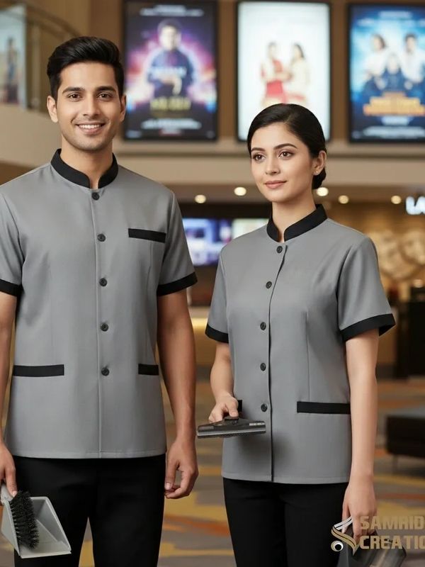 male and female staff in their housekeeping uniform