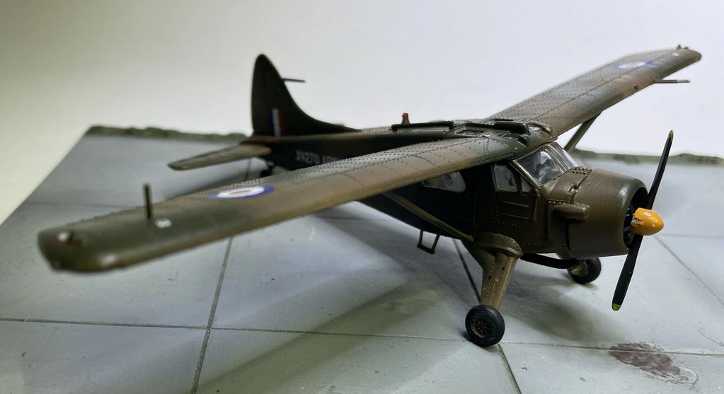 Close-up of a detailed scale model of a vintage military aircraft.