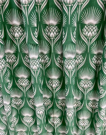 Green Celtic pleat to pattern curtains