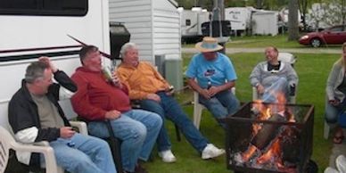 campfire, friends, fire, campground, trailers, RV, camping