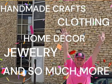 Man in pink celebrating with confetti and craft store promotion text.