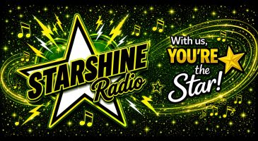Colorful Starshine Radio logo with energetic music notes and lightning effects.