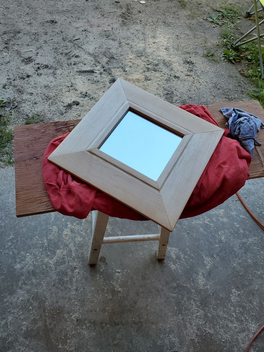 WIDE MAPLE MIRROR FRAME WITH BEVELED EDGES AND ROUNDED COVE DETAIL