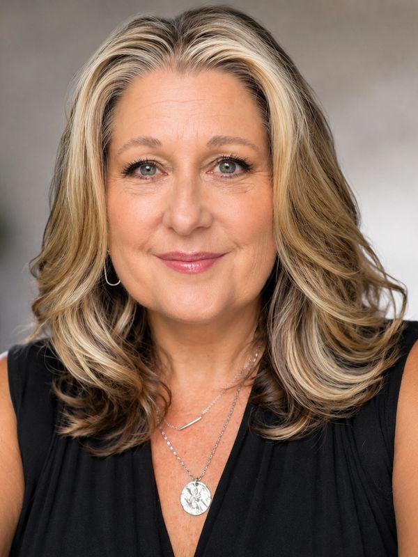 Smiling middle-aged woman with blonde hair.