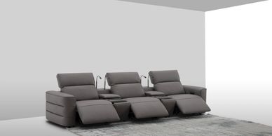 Sala reclinable cine en casa de piel, eléctrica con cargador inalámbrico, puertos usb y usbc