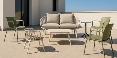 Muebles de exterior. Muebles para jardín. Sala pequeña de exterior. Muebles para balcón.