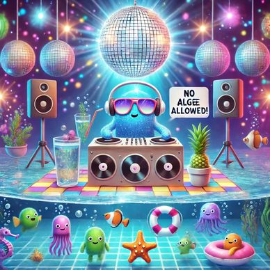 Disco-themed algaecide and clarifier keep your pool crystal-clear and algae-free. Party on!