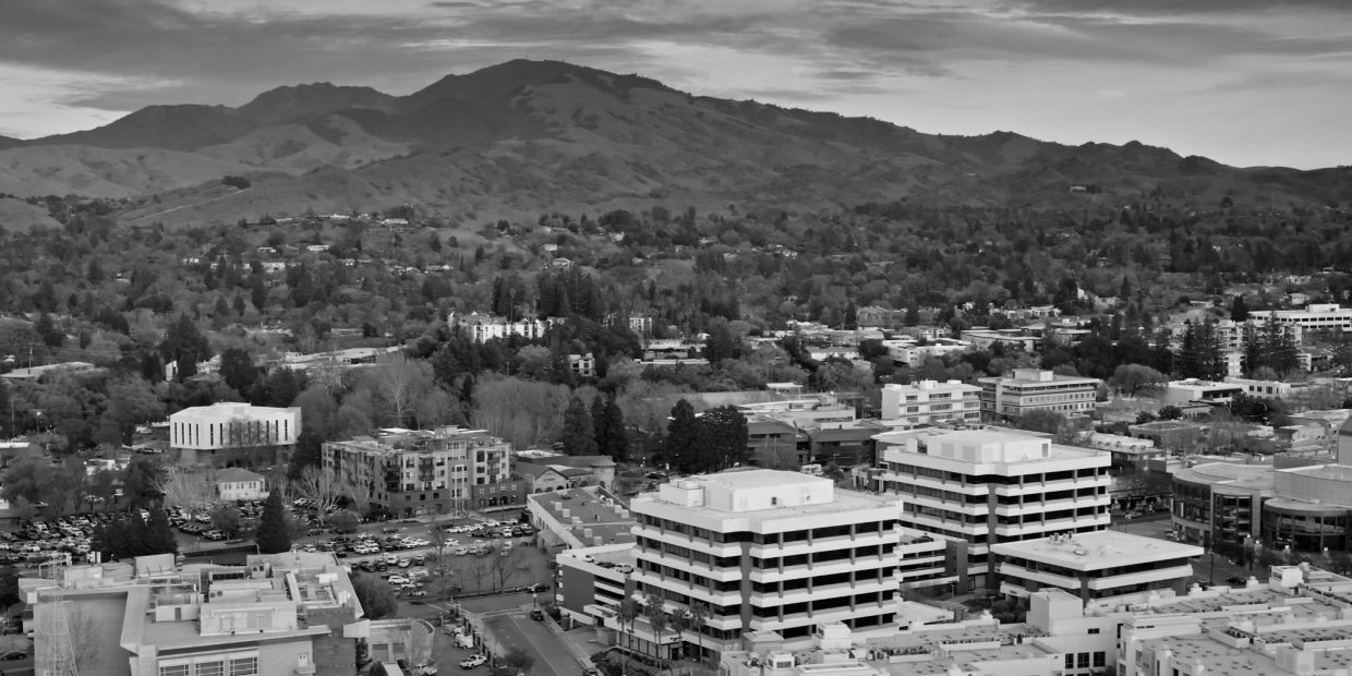 Aerial view of Walnut Creek, California in Contra Costa County.