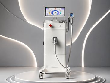 Modern medical device with touchscreen on stand.